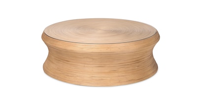 Catalina Woven Round Cocktail Table with Glass Top